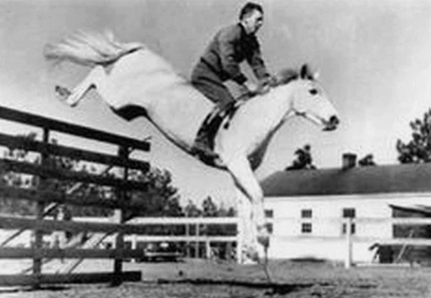 Mickey Walsh jumping a grey horse over a fence